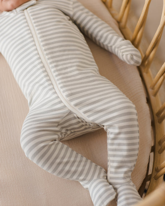 Sage Stripe Zip Long Sleeve Sleeper Footie