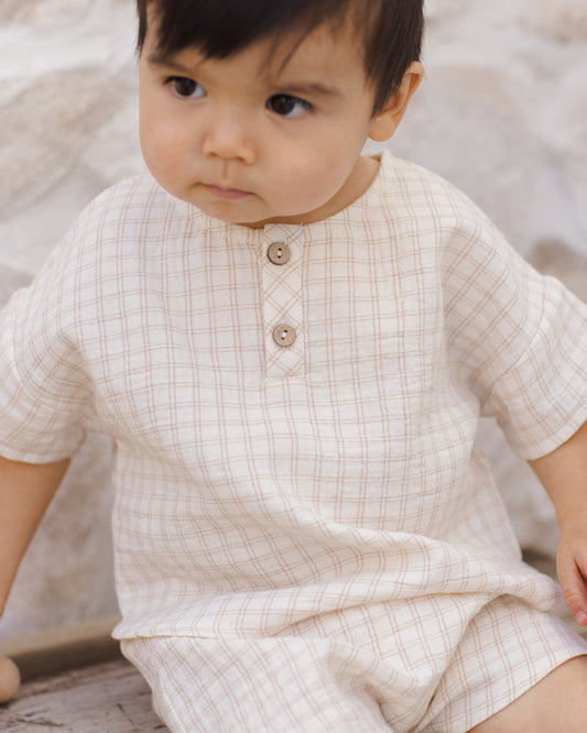Oat Check Woven Boxy Top + Short Set