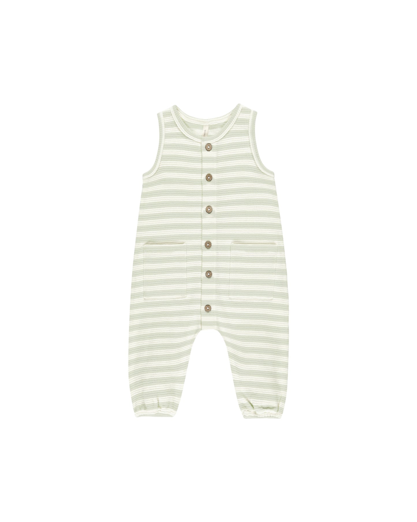 Mint Stripe Waffle Jumpsuit 0-3m