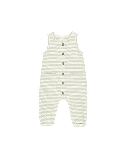 Mint Stripe Waffle Jumpsuit 0-3m