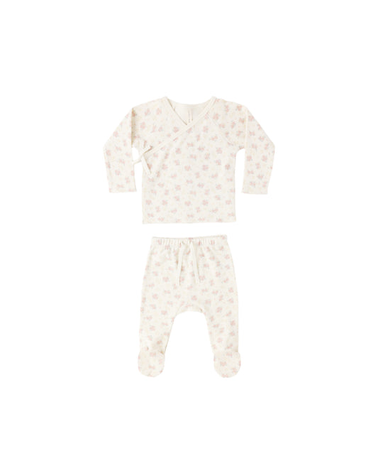 Wrap Top + Footed Pant Set Flower Fields