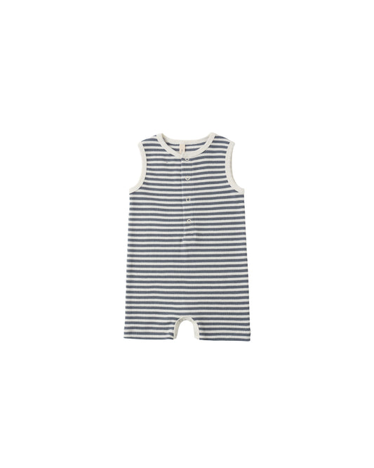 Ribbed Henley Romper Ocean Stripe