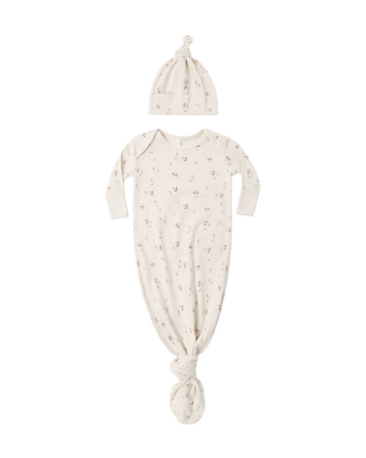 Fall Ditsy Knotted Gown + Hat Set