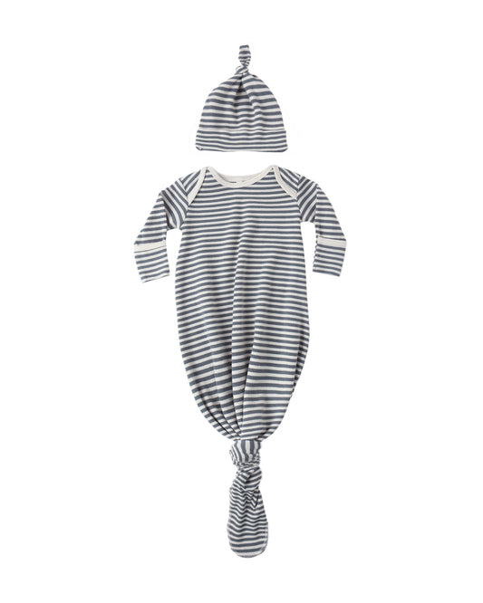 Ocean Stripe Knotted Gown + Hat Set