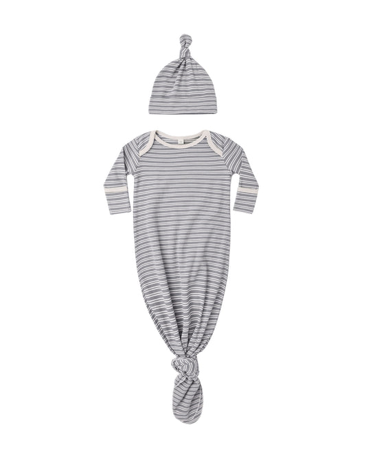 Slate Microstripe Knotted Gown + Hat Set