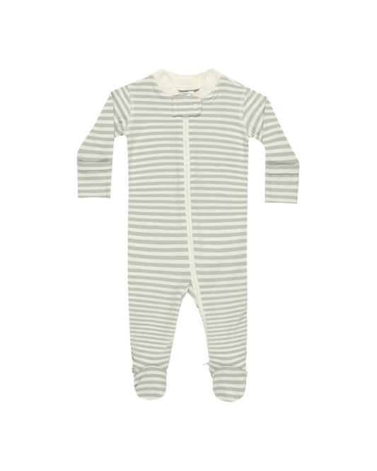 Sage Stripe Zip Long Sleeve Sleeper Footie