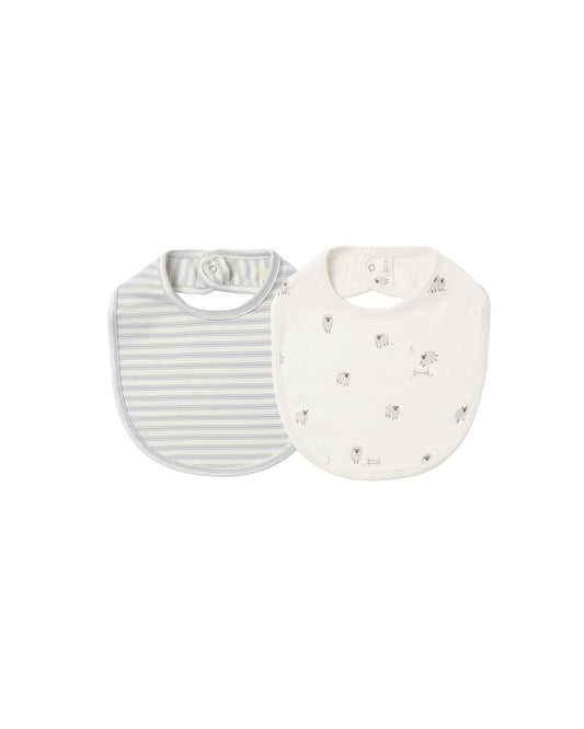 Jersey Snap Bib 2 Pack Sheep, Cloud Stripe