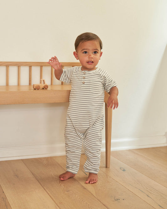 Dusty Blue Stripe Short Sleeve Jumpsuit