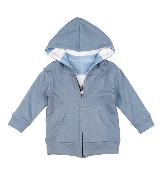 Kids' Organic Reversible Zipper Hoodie in Pool