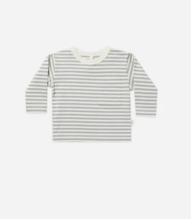 Dusty Blue Stripe Long Sleeve Pocket Tee
