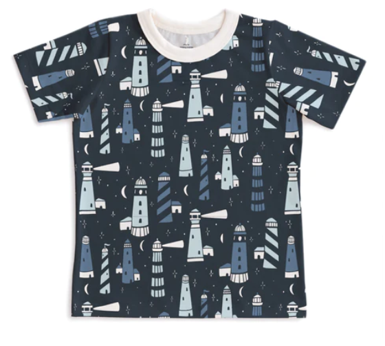 Lighthouses Night Sky Print Short Sleeve Tee