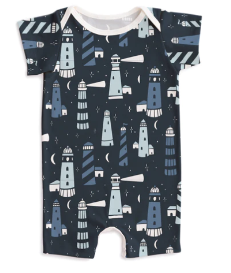 Lighthouses Night Sky Print Short Sleeve Romper