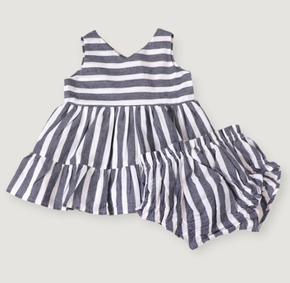 Lina Blue Stripe 2-Tier Dress + Bloomer Set