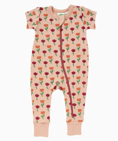 Tulips Short Sleeve Zip Romper