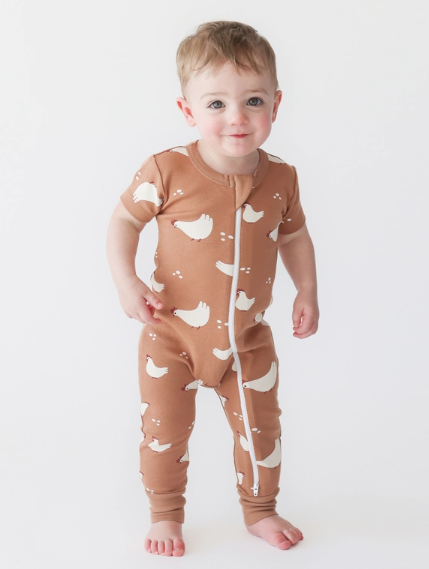 Chickens Short Sleeve Zip Romper