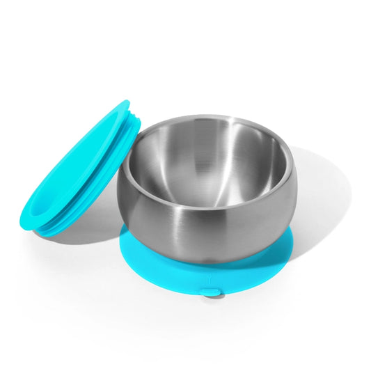 Stainless Steel Suction Baby Bowl + Air-Tight Lid- Blue