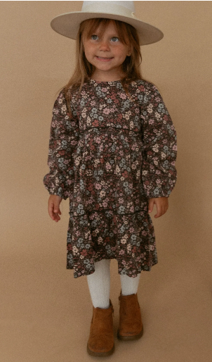 Bohemian Floral Organic Long Sleeve Tiered Dress