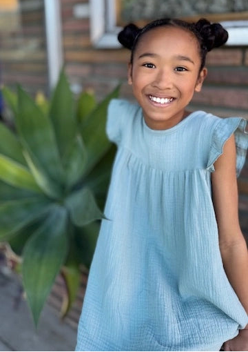 Organic Muslin Sleeveless Dress in Sage