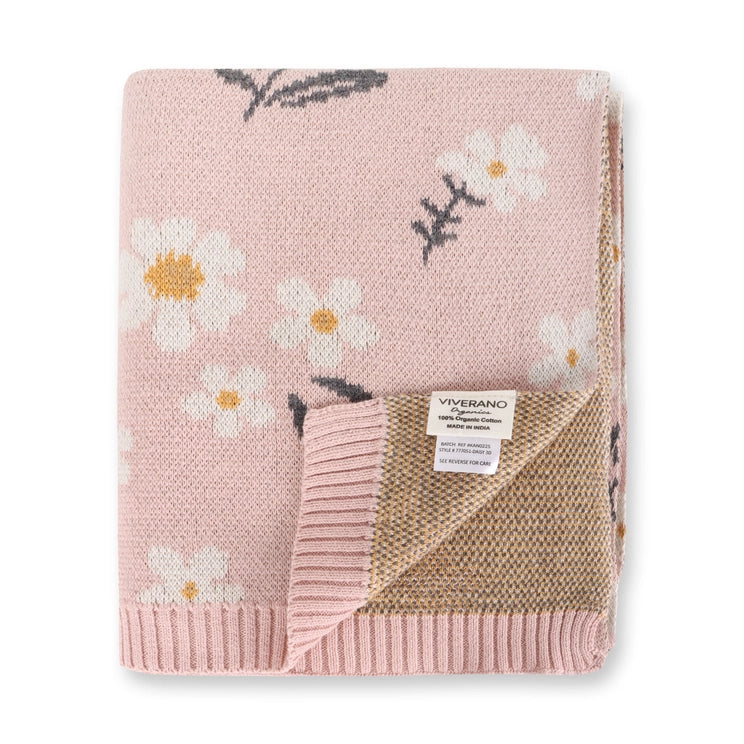 Daisy Floral Organic Cotton Jacquard Knit Baby Blanket