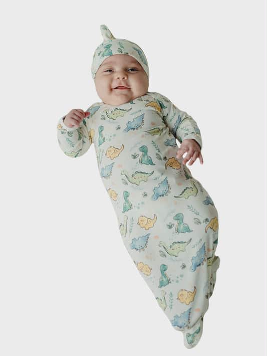 Dino Knotted Gown & Hat Set
