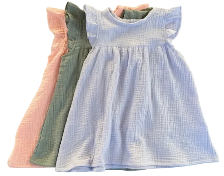 Organic Muslin Sleeveless Dress in Cloud