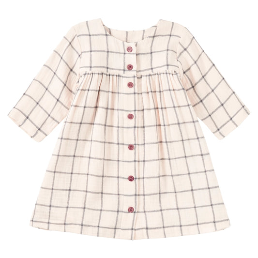 Muslin Long Sleeve Button Front Dress - Cabin Plaid