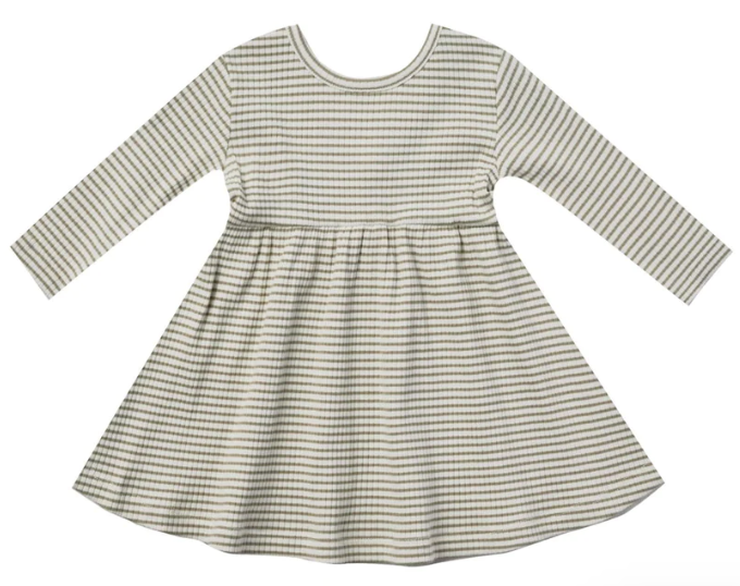 Ribbed Long Sleeve Dress in Fern Stripe