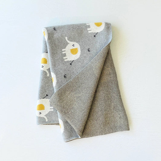Elephant Organic Jacquard Sweater Knit Blanket