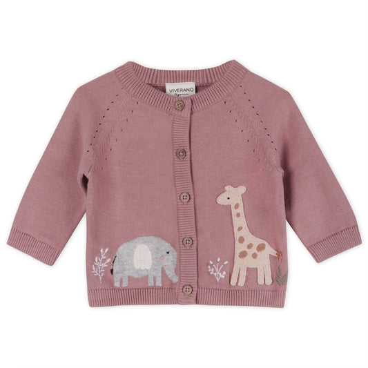 Elephant & Giraffe Embroidered Baby Cardigan Sweater