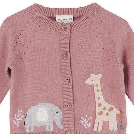 Elephant & Giraffe Embroidered Baby Cardigan Sweater