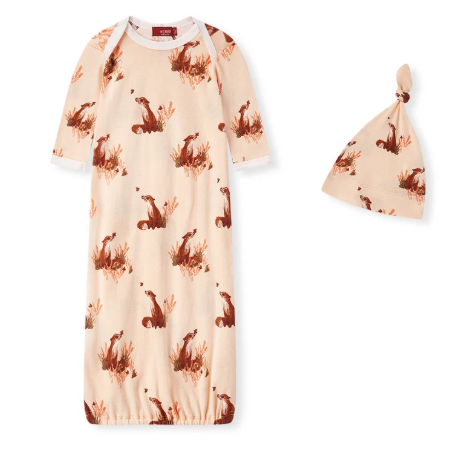 Floral Fox Organic Cotton Gown & Hat Set