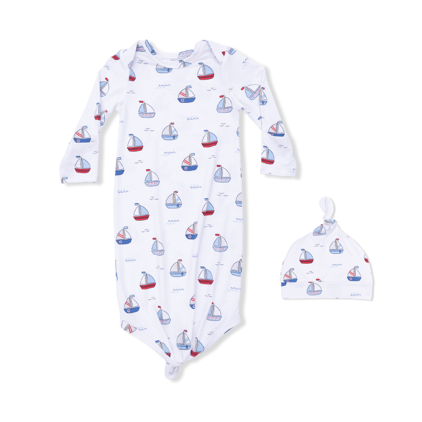 Bubbly Sailboats Gown & Knot Hat