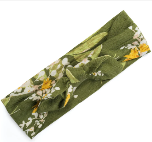 Green Floral Bamboo Knotted Headband