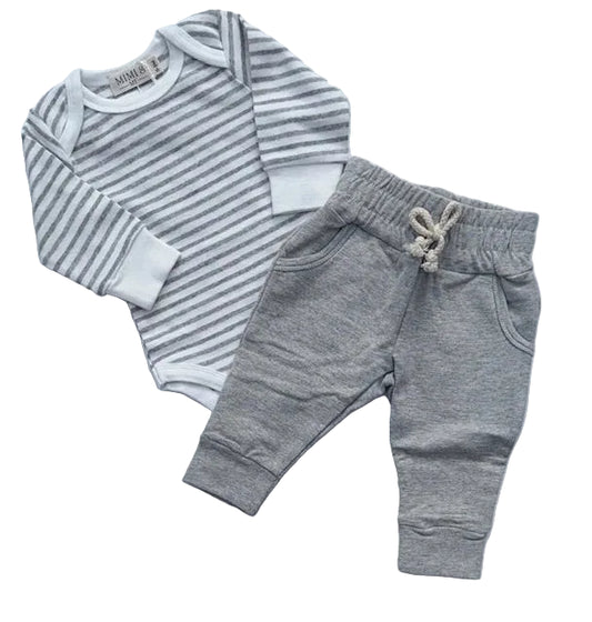 Heather Grey Stripe Long Sleeve Organic Bodysuit