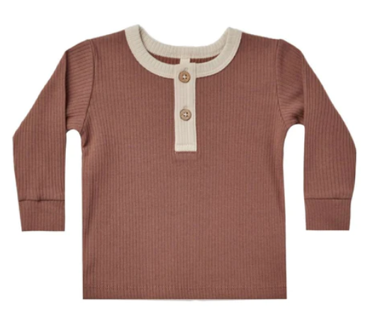 Ribbed Long Sleeve Henley Top
