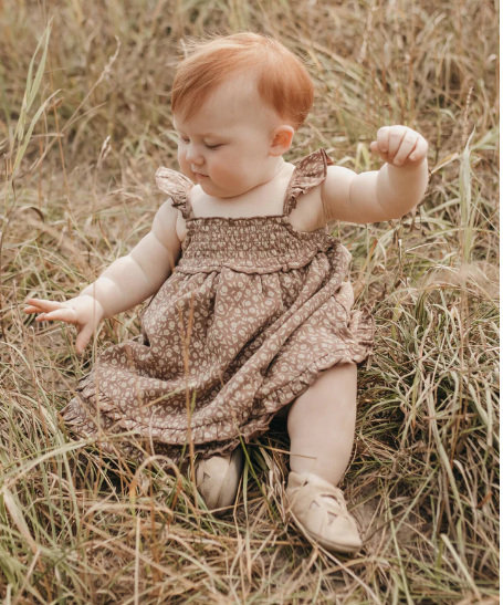 Latte Floral Printed Smocked Dress