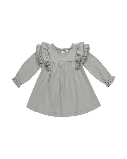 Dusty Blue Long Sleeve Flutter Dress 4-5y