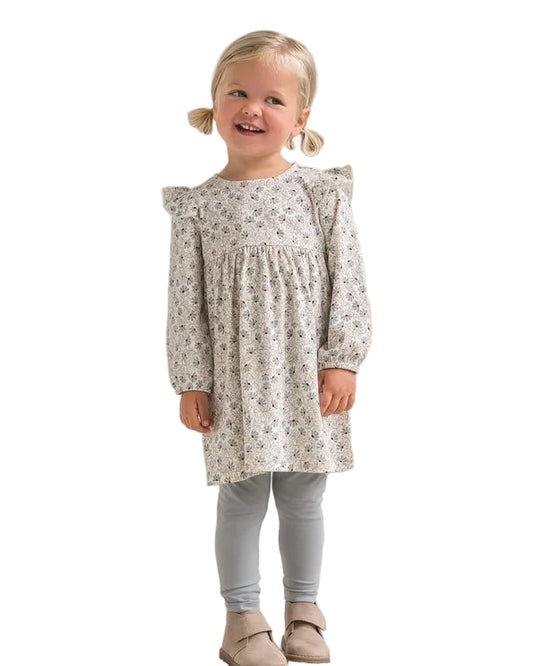 Mika Armhole Ruffle Long Sleeve Dress & Legging Set- Pamela Floral
