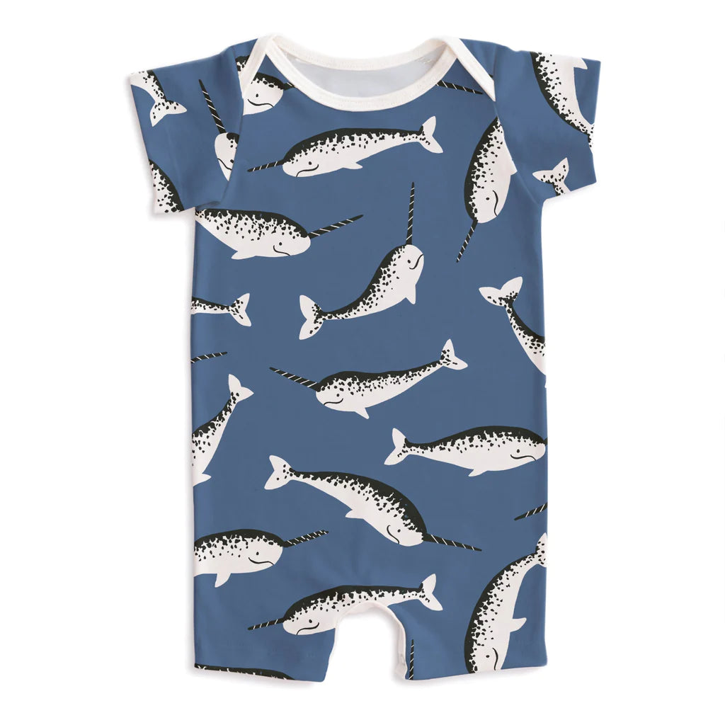 Narwhal Print Short Sleeve Romper