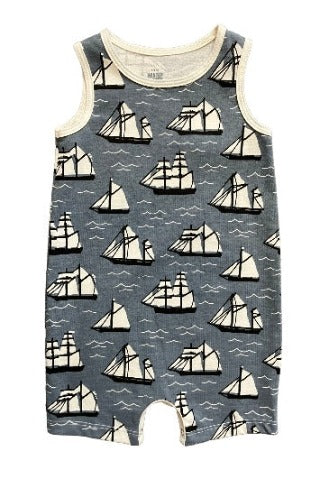 Vintage Sailboats Print Tank Romper