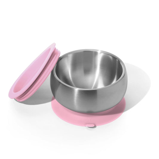 Stainless Steel Suction Baby Bowl + Air-Tight Lid- Pink
