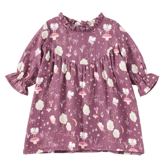 Muslin Long Sleeve Ruffle Trim Dress - Forest Fairies