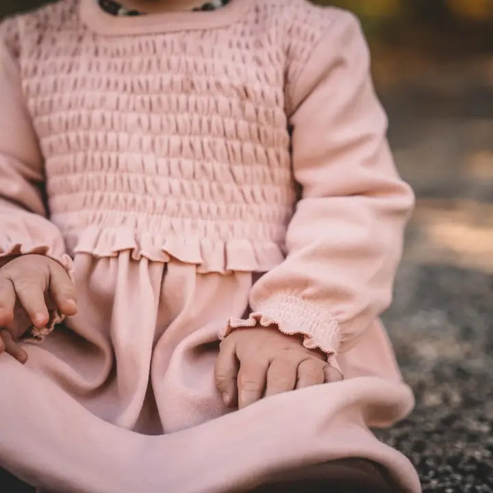 Organic Smocked Dress in Rosewater