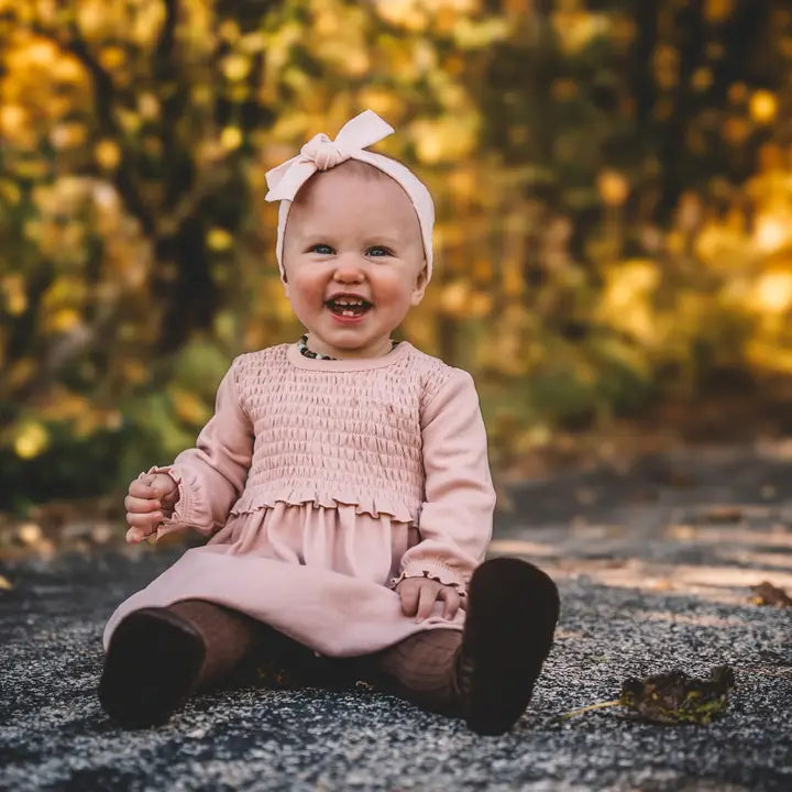 Organic Smocked Dress in Rosewater