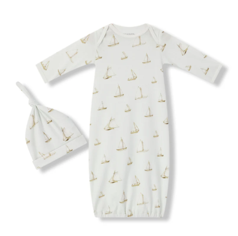 Sailboat Melody Organic Cotton Gown & Hat Set