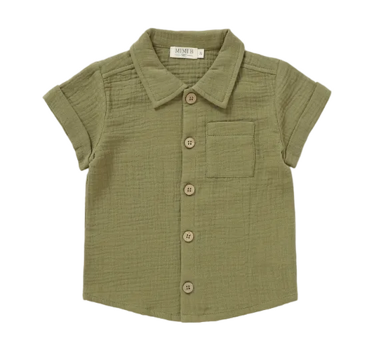 Short Sleeve Button Up in Olive Green