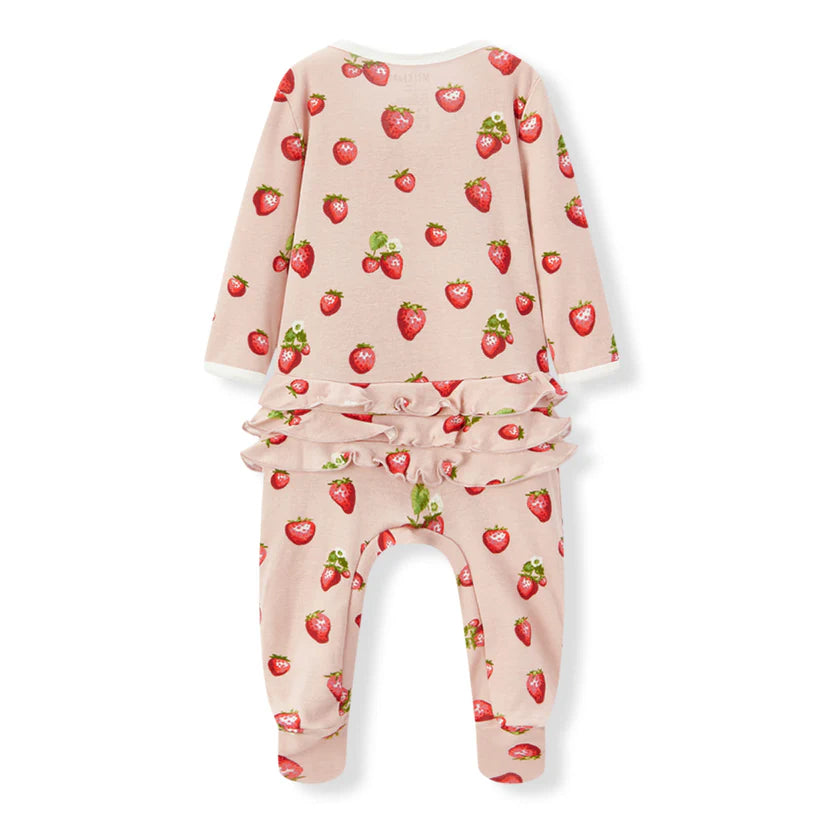 Strawberry Organic Cotton Ruffle Zipper Footed Romper