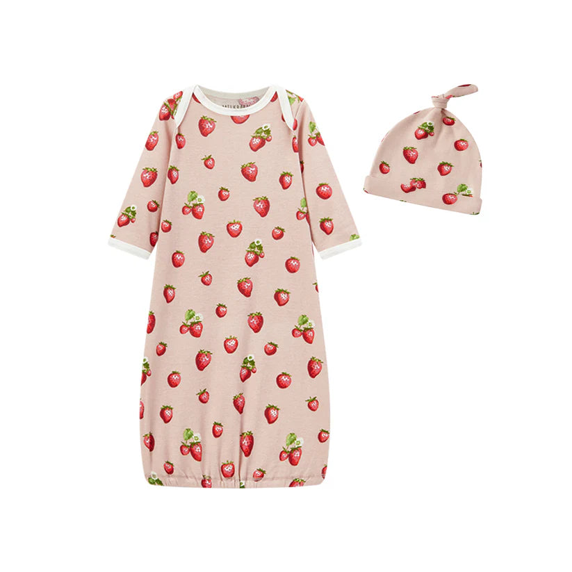 Strawberry Organic Cotton Gown & Hat Set