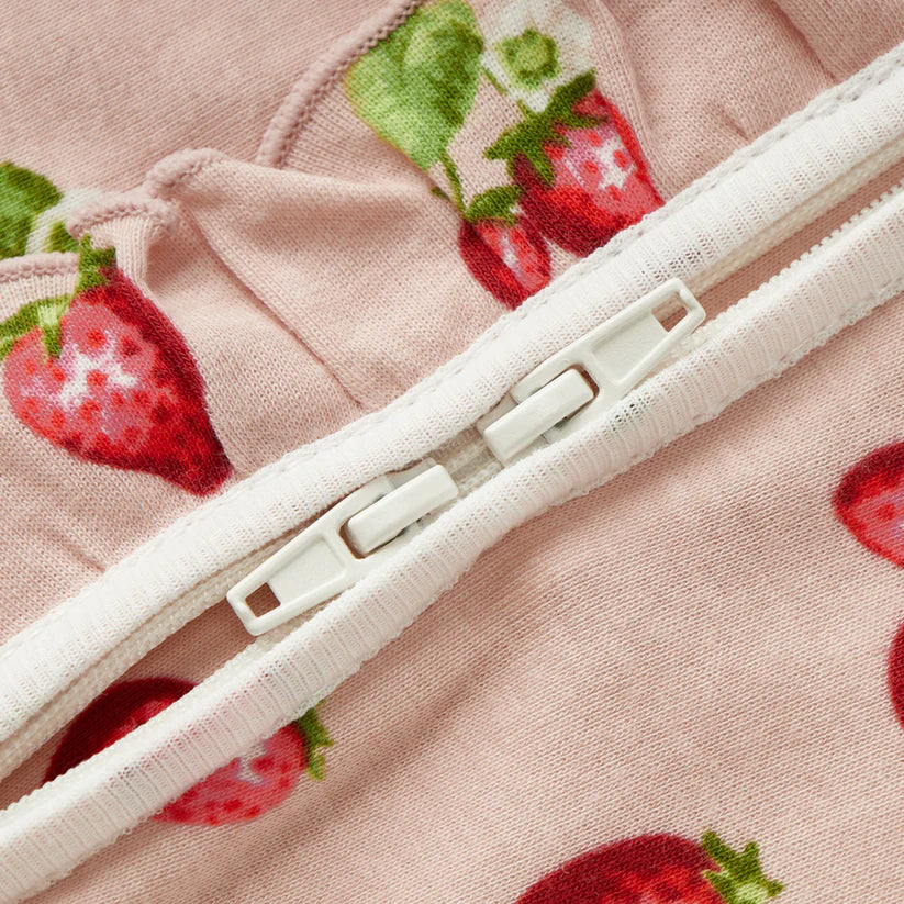 Strawberry Organic Cotton Ruffle Zipper Footed Romper