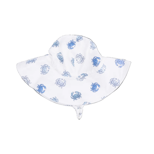 Bamboo Wide Brim Sun Hat in Blue Crabs